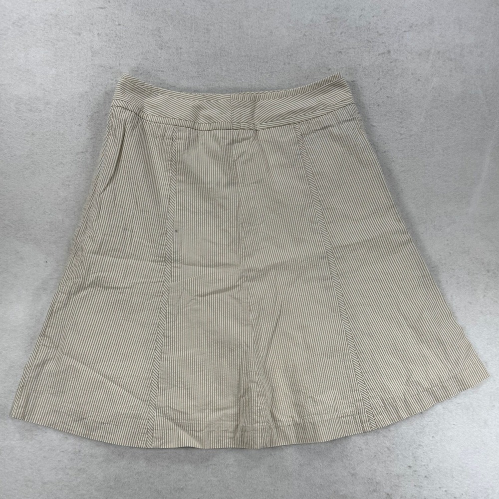 Talbots Petites Tan White Seersucker Striped A-Line Skirt Size 6P Classic Preppy